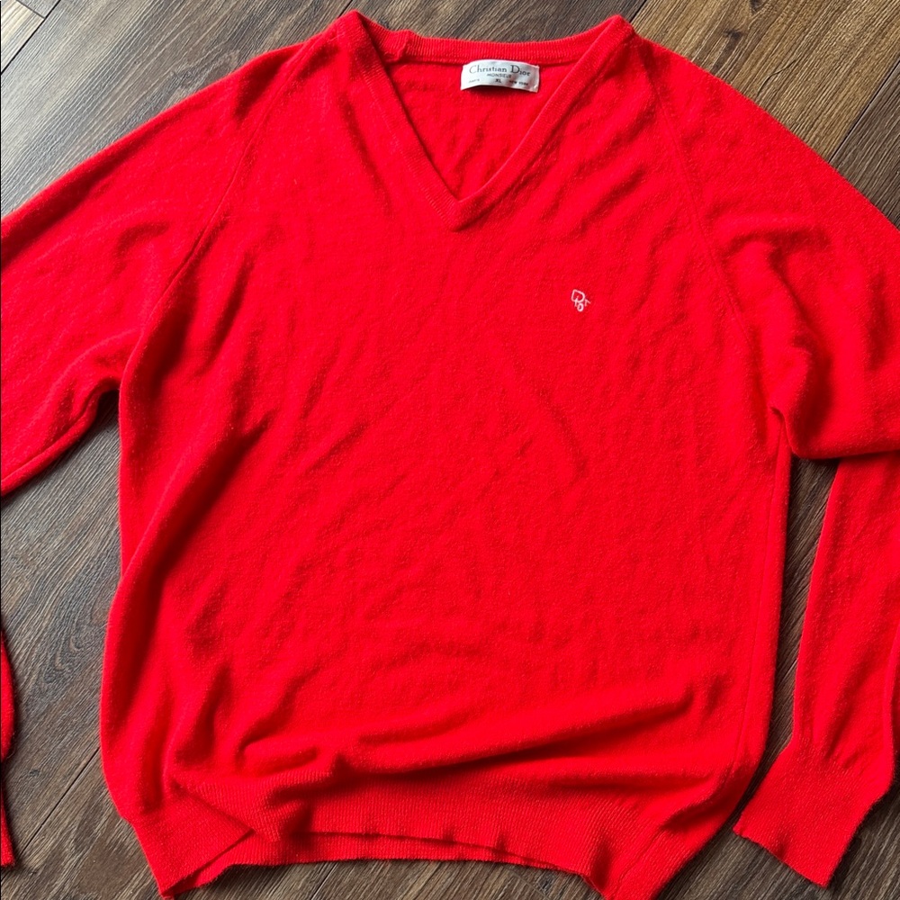 Christian Dior V-Neck Vintage Sweater in Bold Red